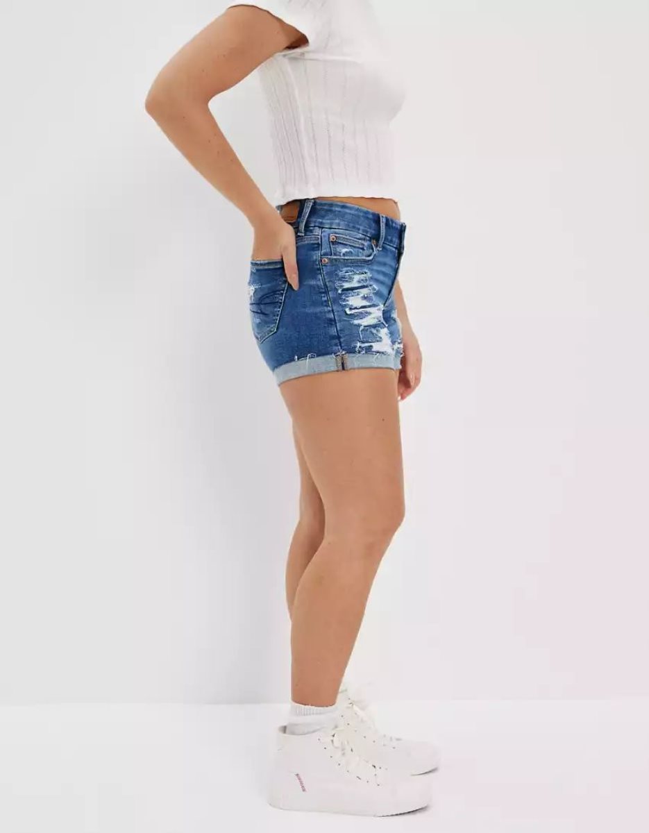 Shorts American Eagle AE Ne(x)t Level Curvy Denim Midi Indigo Lavage Femme | QCB-52880165